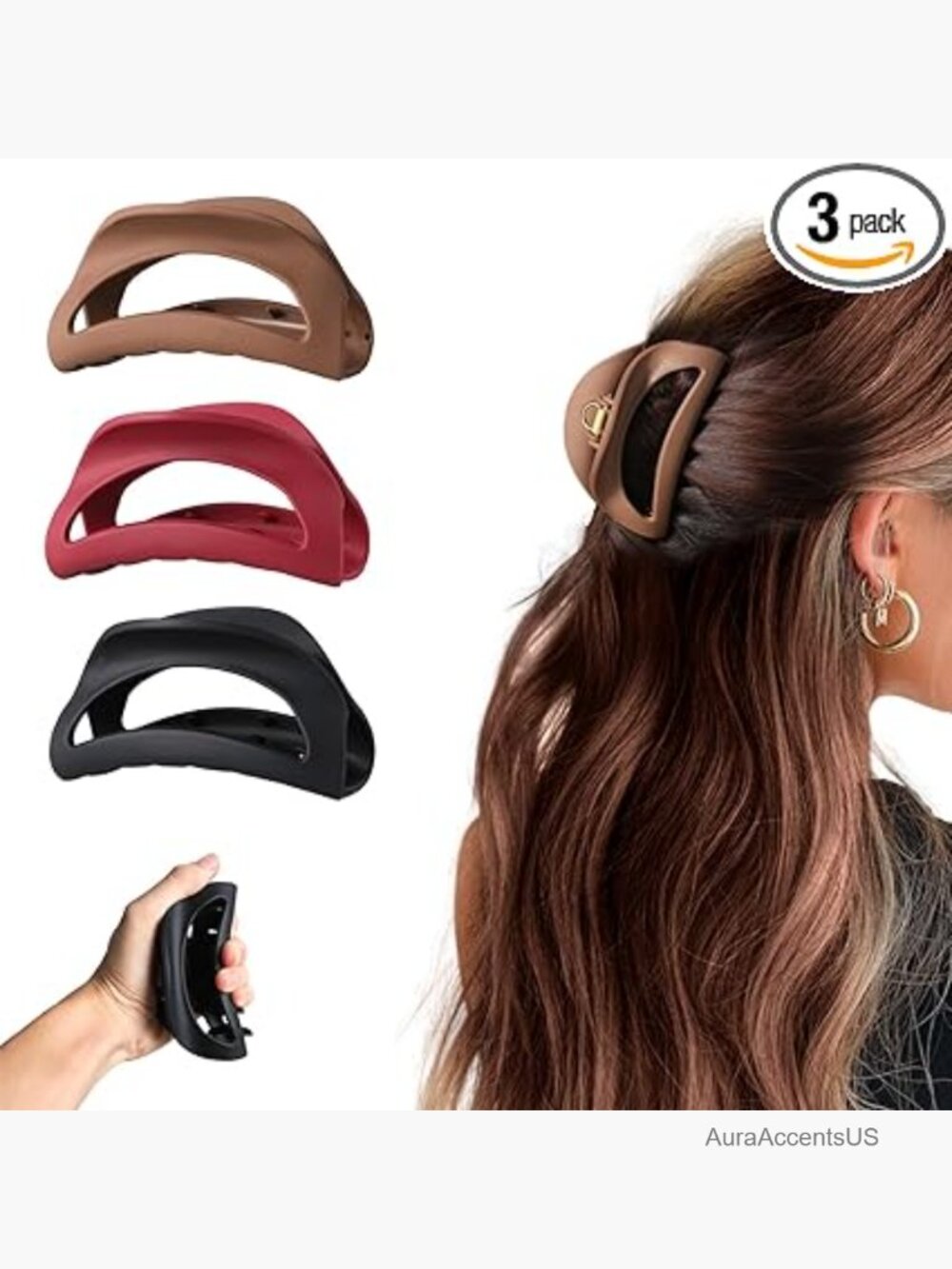 3 Pack Extra Large Silicone Hair Claw Clips for Thick Curly Hair